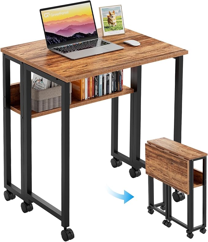 GreenForest Folding Desk with Wheels, 24.8" Rolling Table by GreenForest