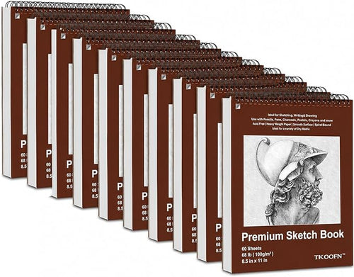 10 Pack Sketch Book, 8.5x11 Inch Top Spiral Sketchbook 60 Sheets Each, by TKOOFN