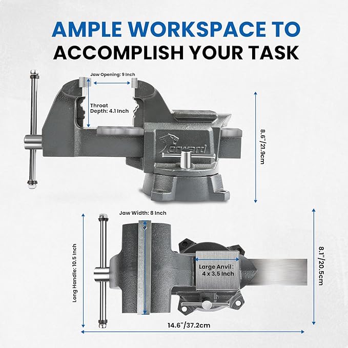 Forward CR80A 8 Inch Bench Vise Heavy Duty Vice with Anvil and 190 Degrees Swivel Base (8")