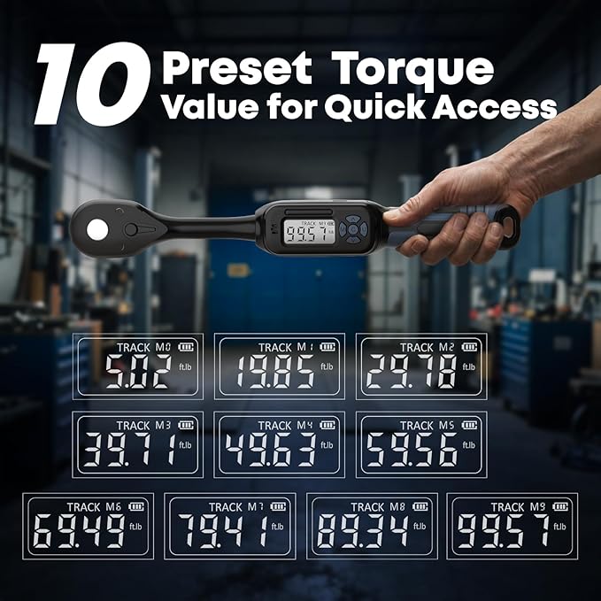 3/8 Torque Wrench Digital (5.02-99.6 Ft.Lb）±2 % Accuracy Digital Spark Plug Socket & Tire Inch Pound Torque Wrench 3/8 Drive with Buzzer and LED Flash Notification Track Mode for Moto Auto Car