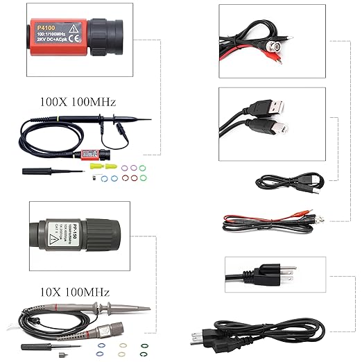Hantek DSO2C10 Digital Storage Oscilloscope 100MHz Bandwidth 2CH Dual Channel 1GSa/s 8M Memory Depth with High Voltage Probre