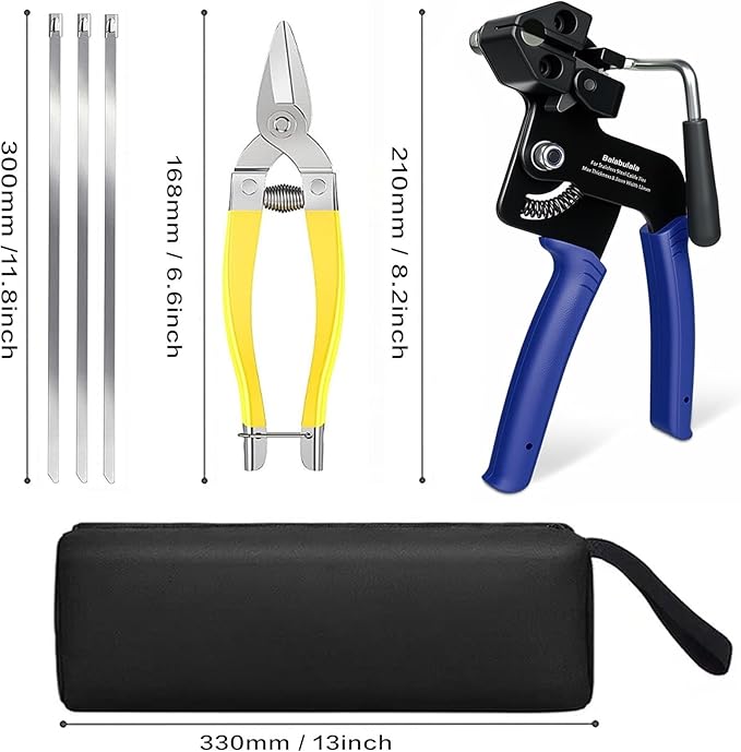 2025 Upgraded Stainless Steel Cable Tie Gun with 200pcs 11.8inch Metal Zip Ties, Fastening and Cutting Heavy Duty Stainless Steel Zip Ties for Chain Link Fence, Exhaust Pipe Outdoor