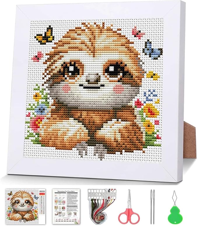 VIGEGU Sloth Cross Stitch Kits for Beginner, Stamped Cross Stitch Kits Crafts by VIGEGU