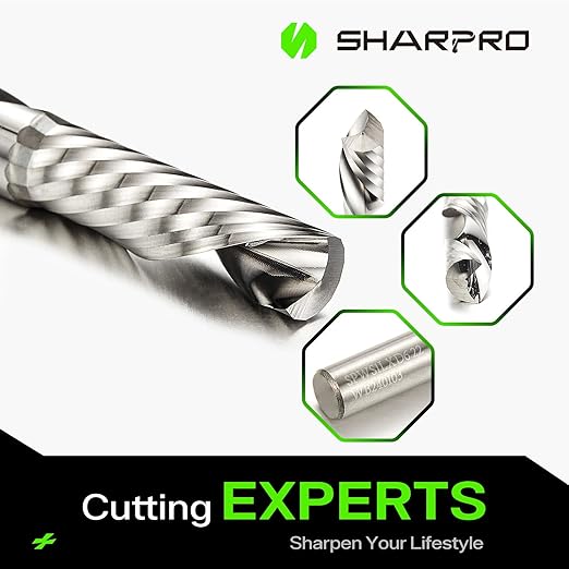 O Flute Downcut Spiral Router Bits 1/4 Inch Shank 1/4 Inch Cutting Dia. Carbide Single Flute CNC Router Bits, Ideal for Aluminum, Plastic, Acrylic, Wood, MDF and PVC