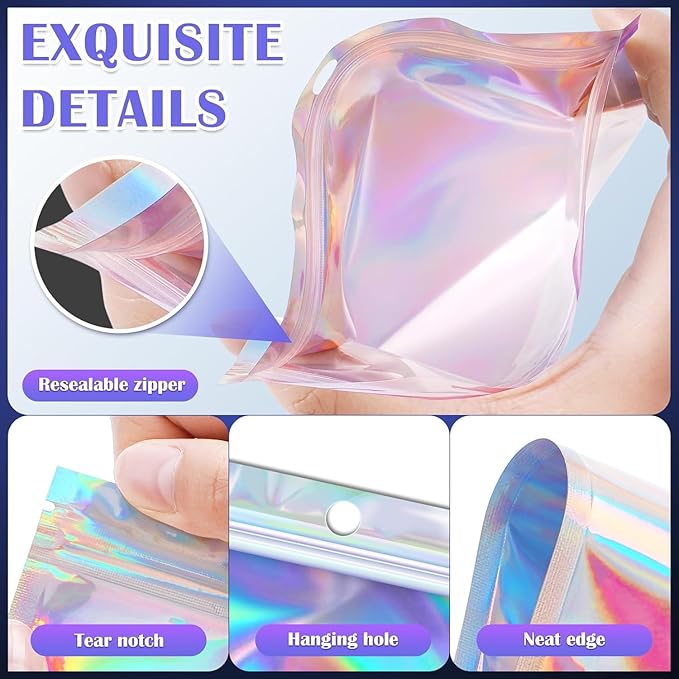 JETMORE 300 Pcs 5.5x7.9in Mylar Bags, Smell Proof Bags Foil Pouch, Holographic - Image 5