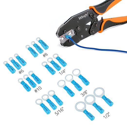 Wirefy Heat Shrink Ring Terminals #10 - Marine Grade Terminal Connectors - Waterproof Eyelet Wire Connectors - Red 16-14 AWG - 130 PCS | Heat Shrink Wire Connectors and Ring Terminal Kit