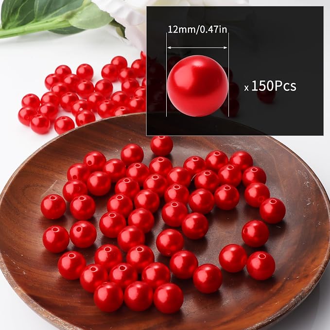 150pcs Red 12mm Pearl Beads - Image 2