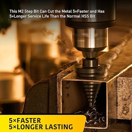 5-Piece M2 HSS Step Drill Bits Set, 1/8"-1-3/8" High-Speed Steel Unibit Kit with Storage Case, 50 Sizes Multi-Hole Precision Bits for Sheet Metal, Steel, Aluminum, Professional & Home Tool Set