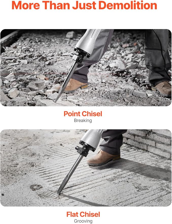 VEVOR Demolition Jack Hammer, MAX 2200W Electric Jackhammer Heavy Duty, 1350 BPM Concrete Breaker 2pcs Chisels Bit Chipping W/Case