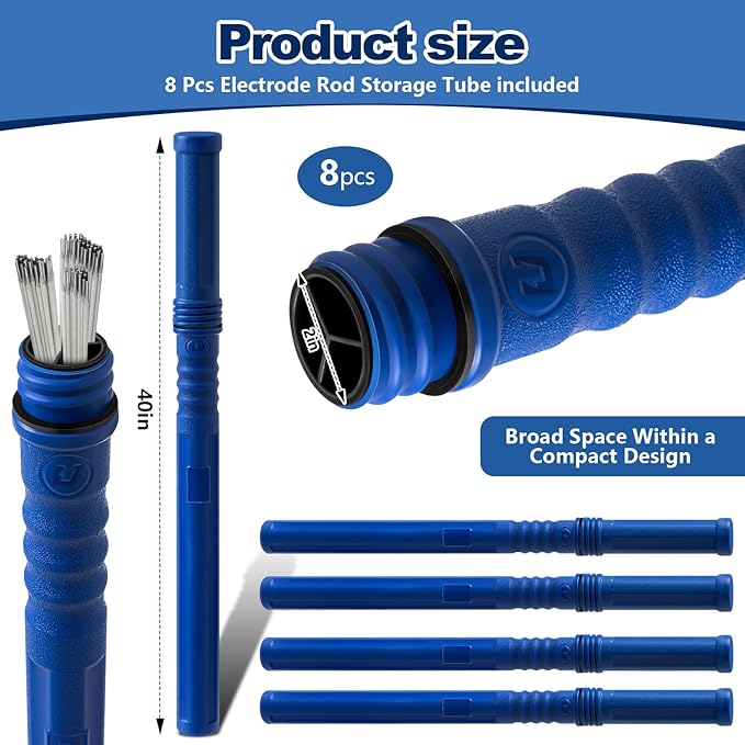 Tandefio 8 Pcs Welding Rod Storage Tube 40 Inch Tig Rod Storage Canisters Welding Electrode Holder Airproof Waterproof Container(Blue)