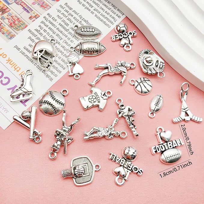 100pcs Antique Silver Sport Charms - Image 2