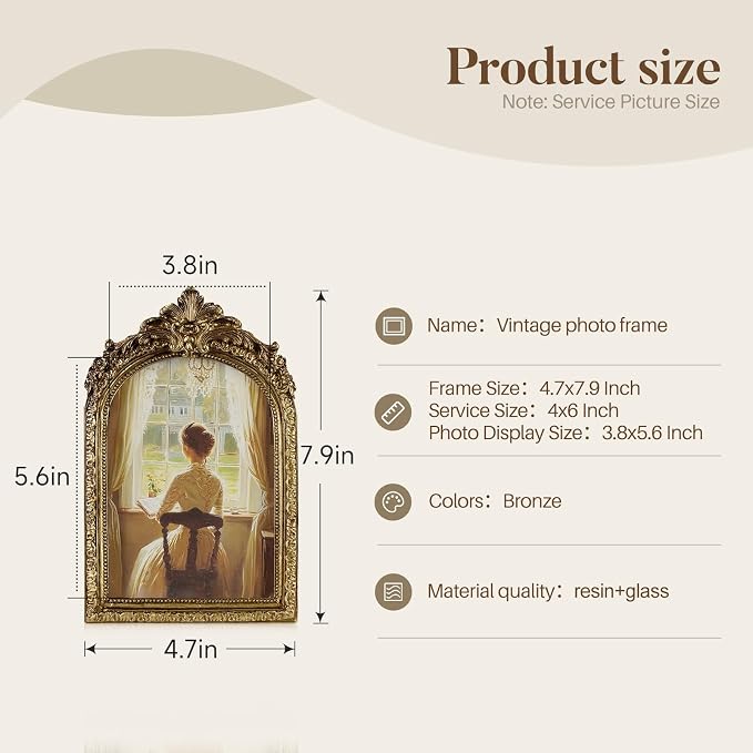Cuspin 4x6 Vintage Picture Frame Arched Frames, Antique Photo Frame Retro Home - Image 4