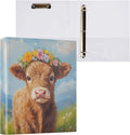 Highland Cow Round Ring Binders 1.5 Inch Cowboy Flower 3 Ring Clipboard Binder by Wamika