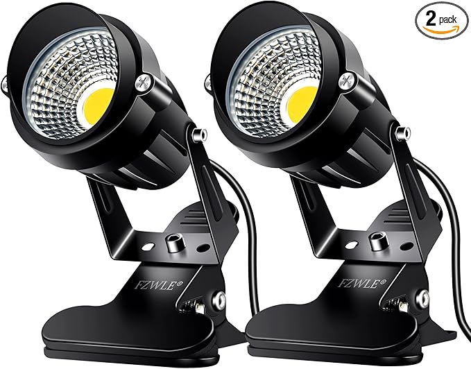 Spot Lights Clamp Indoor Spotlights, 7W Clip on Lights Daylight White Uplights with 6FT Cord and Switch for Trade Show, Workshop, Billboard, Desk Lighting (2 Pack)