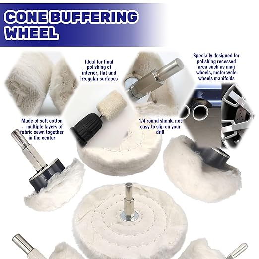 13Pcs Buffing Wheels with 1/4" Drill Shank and Polishing Compounds Kit for Drill, Buffer Wheels Pads for Stainless Steel Aluminum Glass Chrome Jewelry Wood Plastic Ceramic