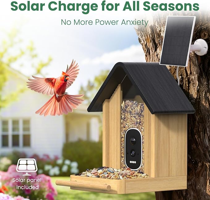 Smart Bird Feeder Camera with Solar Panel, Bamboo | 2.5K UHD, AI Identification - Image 5