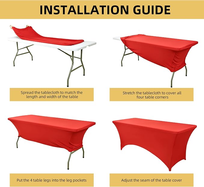 6-Pack 6ft Red Spandex Table Covers - Image 5
