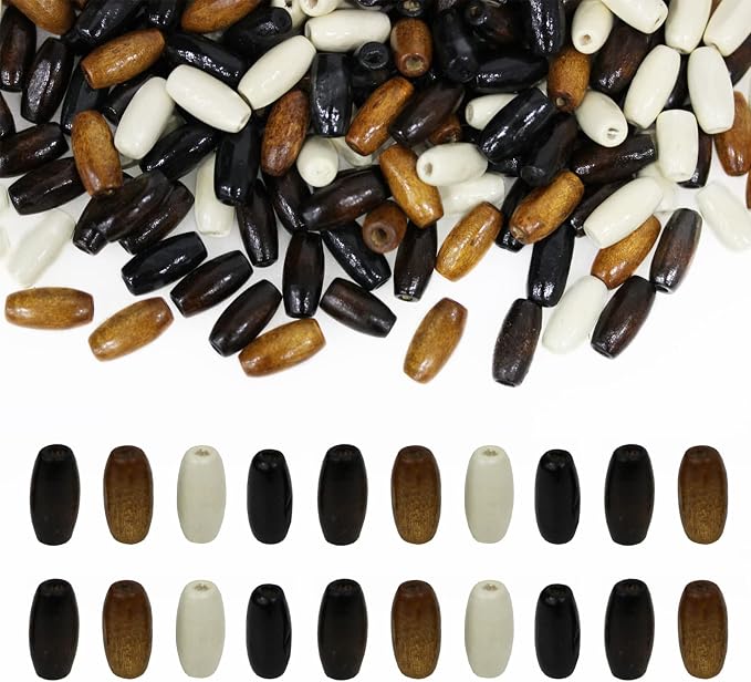 400Pcs Large Hole Barrel Wood Beads, BetterJonny 15x7mm 4 Colors Natural Wooden by BetterJonny