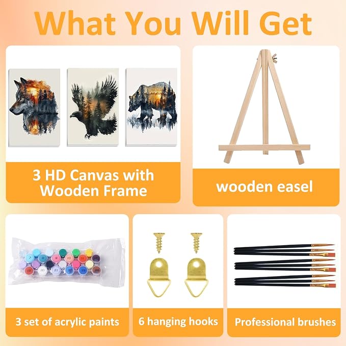 Mandun 3 Pack Paint by Numbers for Adult, Animals Paint by Numbers Kit for - Image 4