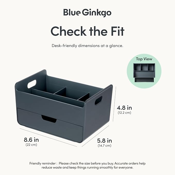 BLUE GINKGO Portable Desk Organizer – Compact 3 Compartment, Half-drawer - Image 3