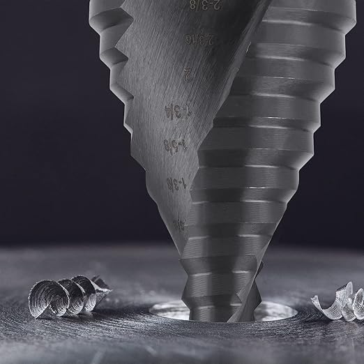 Lichamp Jumbo 2-3/8" Unibit Step Drill Bit for Metal, Extra Large Drill Stepper Bit for Hard Metal Heavy Duty, 12 Sizes from 1/4" to 2-3/8", Spiral Grooved, C5BK