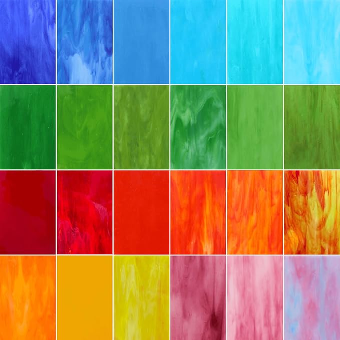 LITMIND 24 Sheets Vibrant Stained Glass Variety Pack – 6 x 4 Inch Tiffany Style by LITMIND