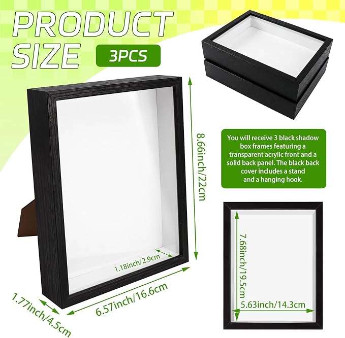 VOKOY 3 Pack 6" x 8" Shadow Box Frame, Small Wood Hollow Picture Frame - Image 2
