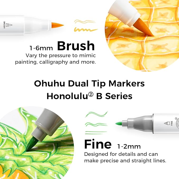 Ohuhu Alcohol Markers Brush& Fine 48 Colors - Image 2