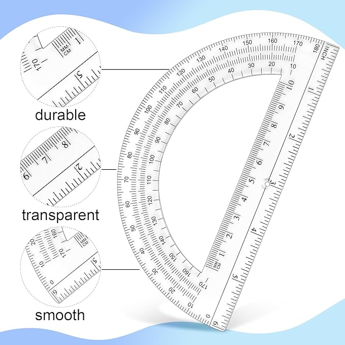 Plastic Protractor Math Protractors 180 Degrees for Geometry Classroom Student School Office Supplies, 6 Inch, Pack of 2 (Blue)