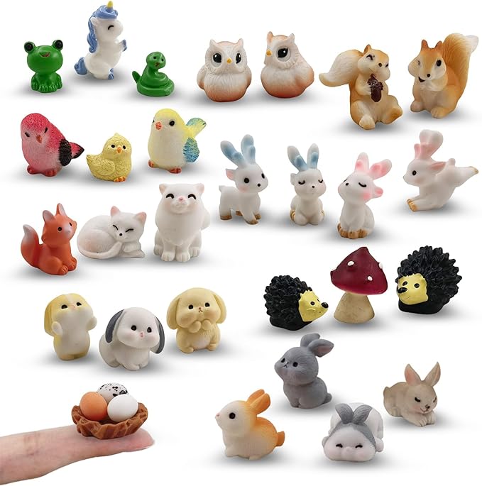 SparkleFab 30 Pcs Tiny Resin Animals to Hide Mini Forest Animals Figurines by MiniResinAnimals