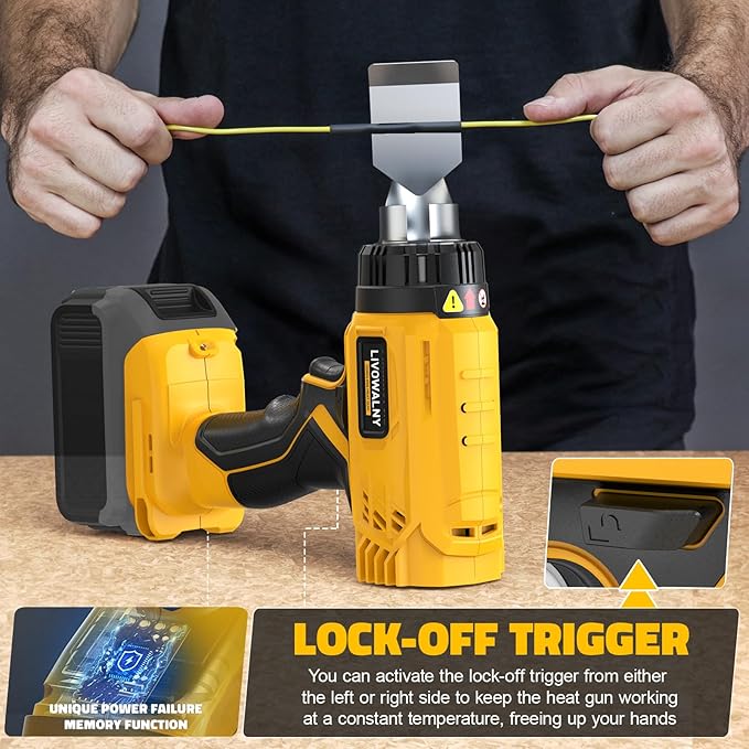 LIVOWALNY Heat Gun Compatible with Dewalt 20v Battery:350W Cordless Battery Powered Heat Gun 122℉~1022℉-Variable Temperature Control Heat Shrink Gun w/LED Digital Display for Shrink Tubing, Vinyl Wrap