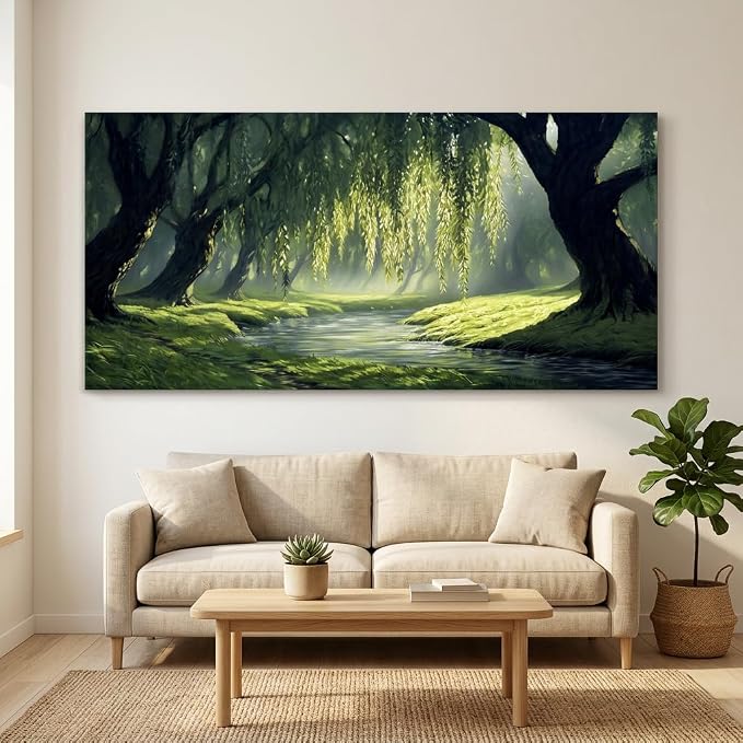 ZESTRILIA Willow Trees Forest Canvas Wall Art, Peaceful River Landscape - Image 2