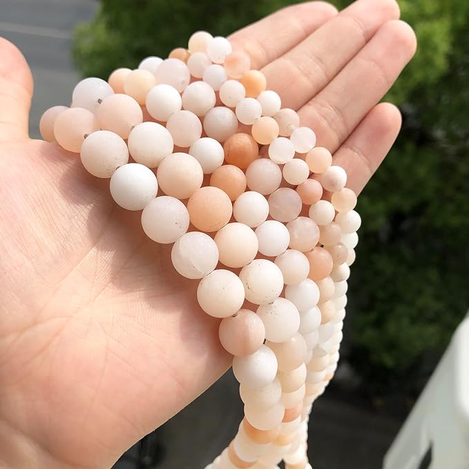 60pcs Natural Matte Light Pink Aventurine Gemstone Beads，6mm Frosted Round - Image 3