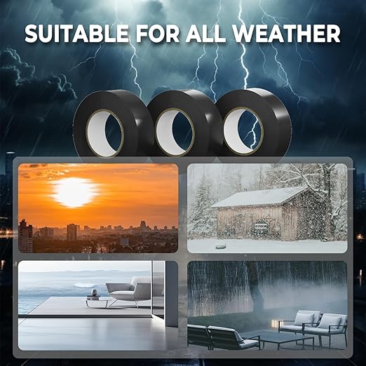 SWRT 12 Pack Black Electrical Tape Waterproof, 0.75 in x 66 FT High Temp Electric Tape Under 600V for All Weather - UV Protection - Flame Retardant