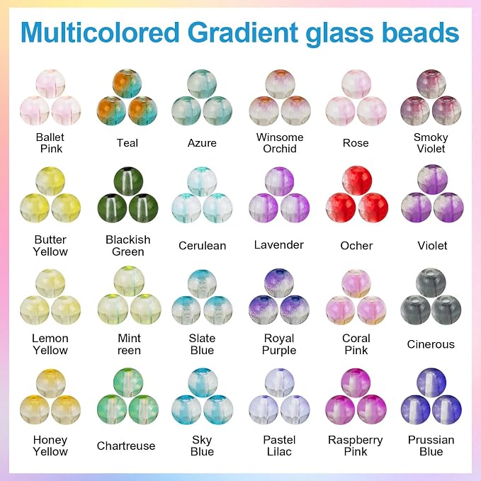 XSEINO 24 Colors 1200PCS Transparent Gradient Glass Beads Kit 6mm DIY Craft - Image 3