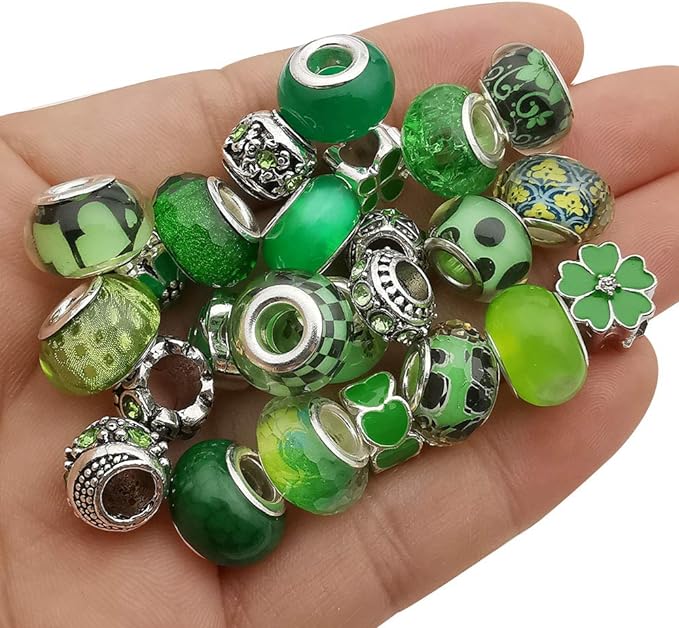 50pcs Assorted Green Resin Imitation Glass European Large Hole Beads Rhinestone by WOCRAFT