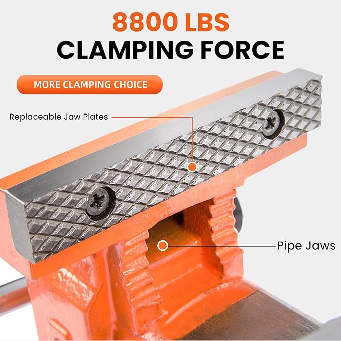 Forward Bench Vise 8 Inch Ductile Iron Bench Vice with 360 Degree Swivel Base and Channel Steel Guide Bar 30808 (8")