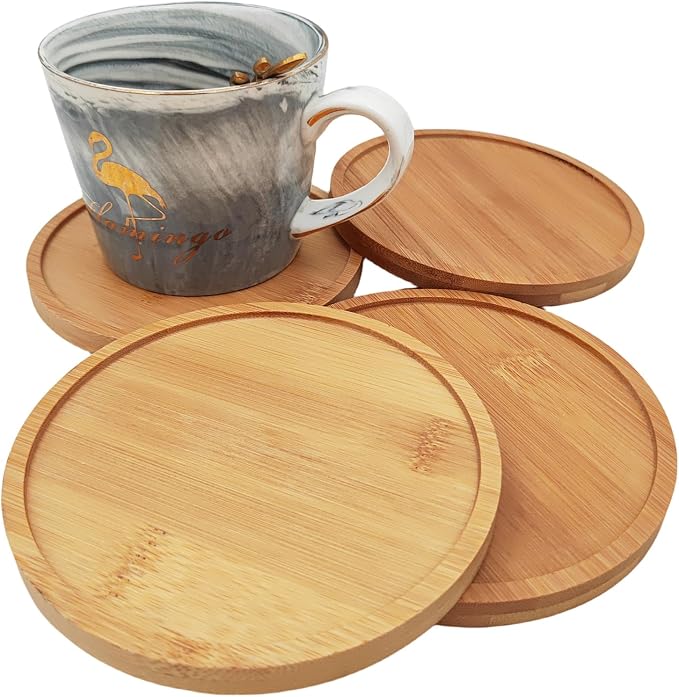 4PCS Mosaic Bamboo Coasters for Crafts, Blank Base Trays, Drinking Cup Coaster by Esweny