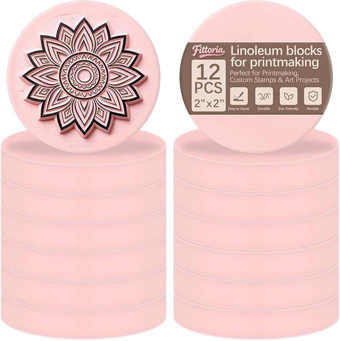 12Pcs Round Linoleum Blocks for Printmaking, 2x2in Premium Rubber Stamps by Unknown