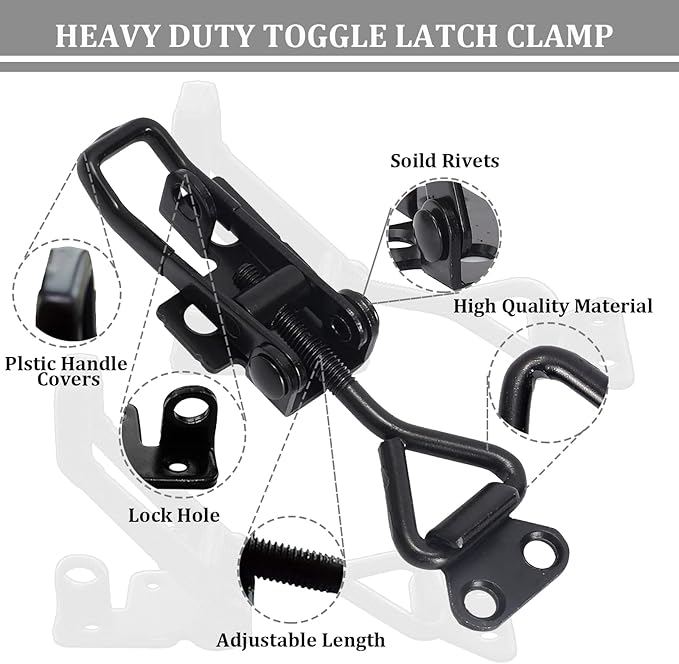 4 Pack Toggle Clamp Latch 4003 Style 1320lbs Capacity, Black Adjustable Toggle Clamps with Lock, Heavy Duty Latch Clamp with Quick Metal Release for Cabinet Boxes, Trunk Clamps and Smoker Doors
