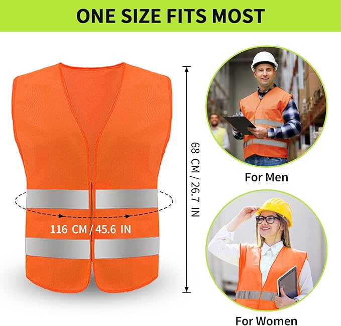 Safety Vest, Reflective High Visibility Construction Vest for Men, Work, Cycling, Runner, Surveyor, Volunteer, Road
