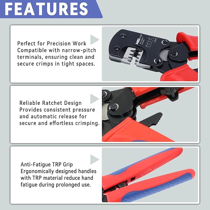 HKS Open Barrel Micro Pin Connectors Crimping Tool 0.03-0.52mm² 32-20 AWG Ratcheting Crimper for D-Sub, for Molex JST TE & JAE