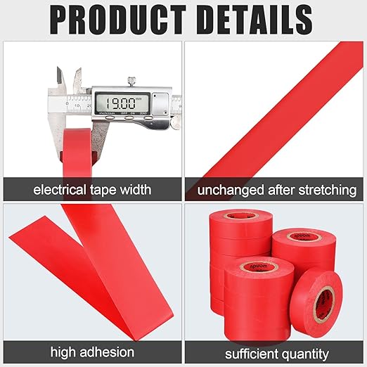 Treela 20 Rolls Electrical Tape 3/4 Inch Waterproof Vinyl Electrical Insulating Tape Flame Retardant Indoor Outdoor High Temperature Resistance Accessory for Wire and Cable(Red,66 ft)