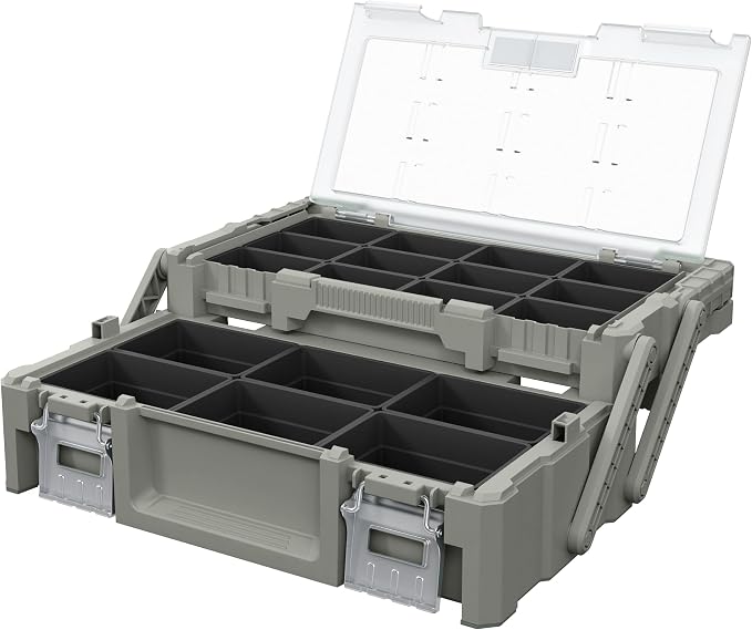 18" Cantilever Tool Box Organizer, Olive Green Heavy-Duty Tool Storage Box by Keter