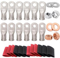 Tinned Copper 0 Gauge Battery Cable Ends 1/0 AWG 3/8" & 1/0 AWG 5/16" Ring Terminals Battery Lugs 0 AWG Bare Copper Lugs Kit 12 PCS 0 Gauge Wire Lugs +12PCS 3:1 Heat Shrinks + Hex Nuts + Flat Washers