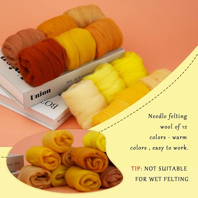 WONVOC 4.23 oz Needle Felting Wool, 10g per Color, 12 Colors Roving Yarn - Image 4