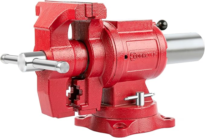 UPG 5-Inch Terminal Location Bench Vise with Ductile Iron Bench Vise 360° Multi-Purpose Bench Vice with Anvil, Clamp force 8800lbs, Red