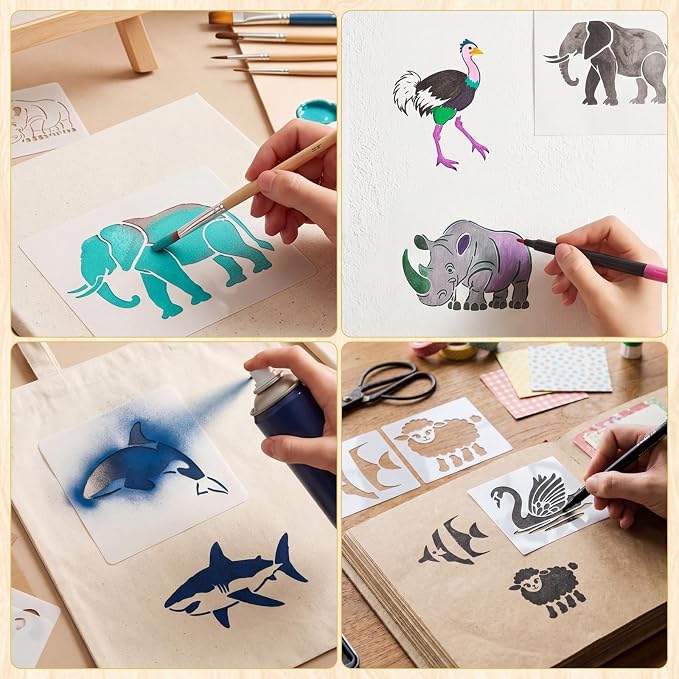60 Pieces Animal Stencils for Painting, 3 & 5 Inch Reusable 60 Animal Designs - Image 6