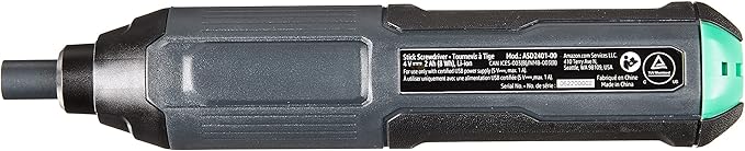 Amazon Basics by SKIL 4V Cordless Stick Screwdriver with 34-Piece Bit Set, Carrying Case, USB Charging, LED Work Light, 3 Torque Settings (Previously Denali Brand)