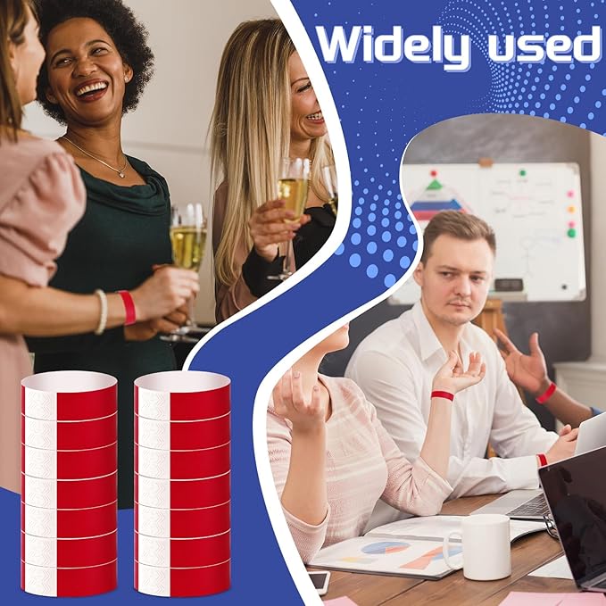 500 Pcs Red Paper Wristbands for Events Waterproof Neon Wrist Bands Adhesive Concert Identification Wristbands Hand Bands for Events (Red)
